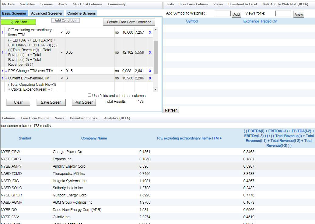 Example Quarterly Screen