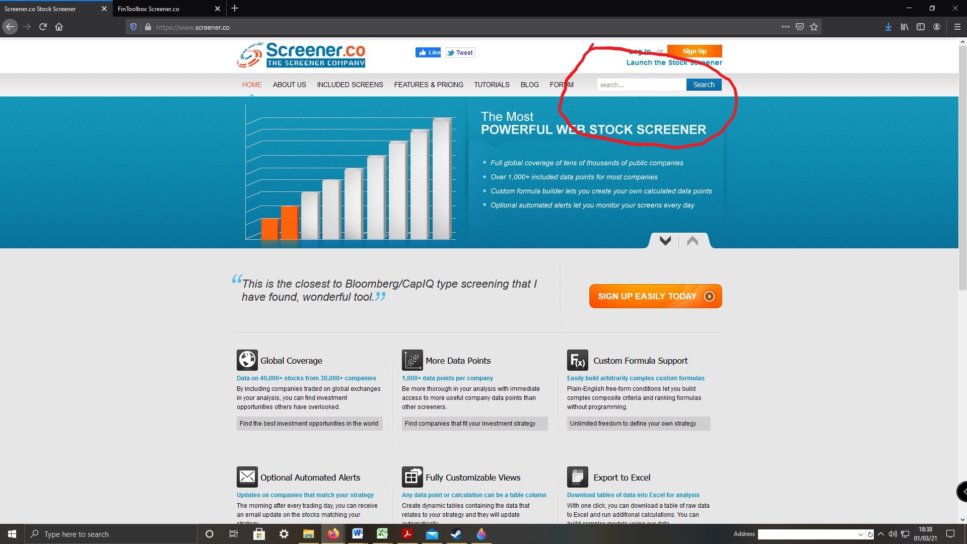Image shows position to enter key words to search 