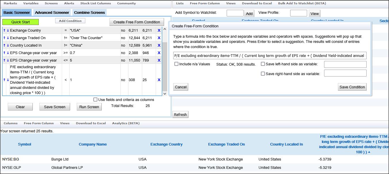 Peter Lynch PEGY Screen